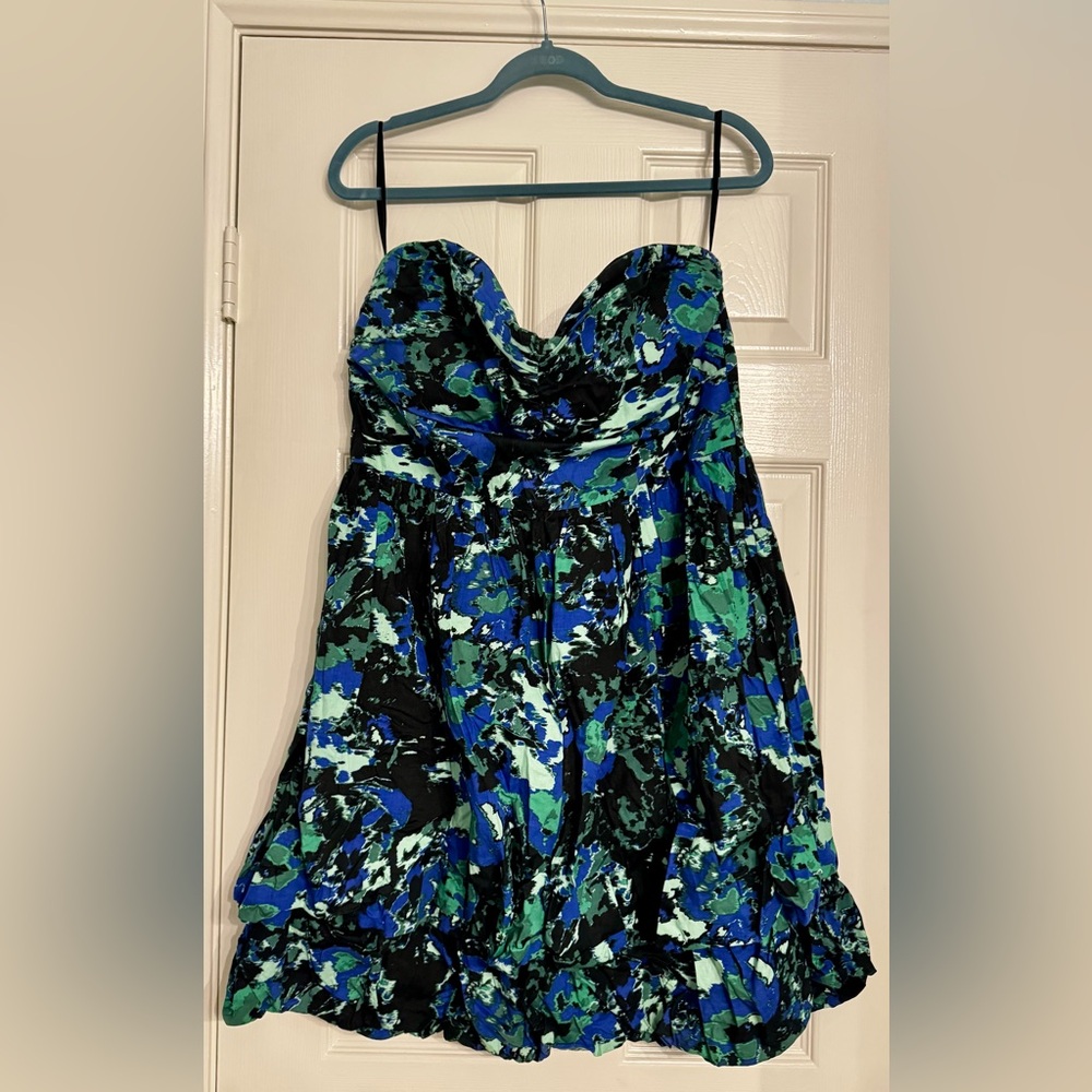 Torrid Strapless Watercolor Blue & Green Pick Up Dress Sz 18